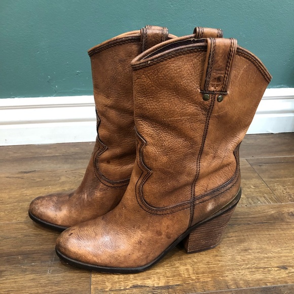 Lucky Brand Leather Cowboy Boots Women’s Size 8.5 Distressed Look - Picture 2 of 11